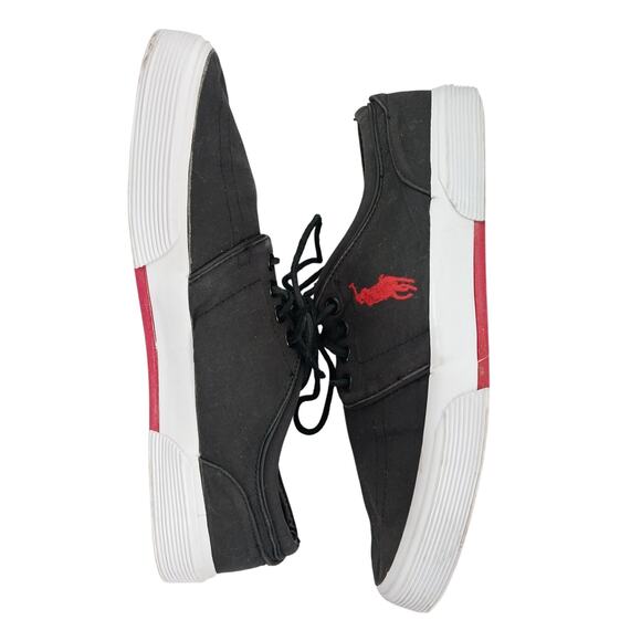 POLO BY RALPH LAUREN! BLACK CANVAS, TED LOGO LEATHER LACED TENNIS SHOES! SZ 9D main image 7